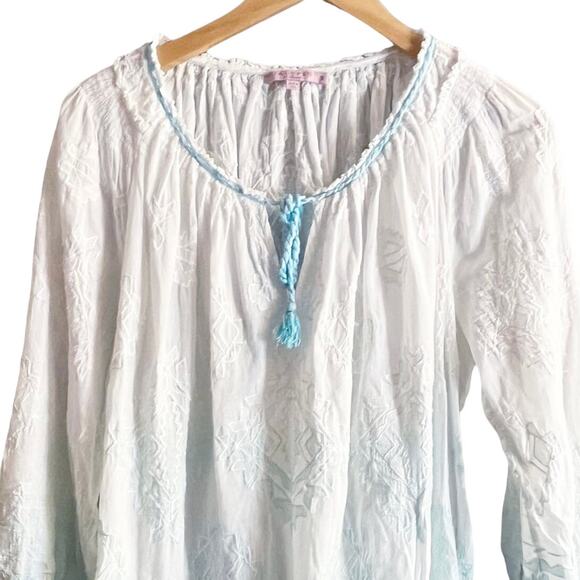 CALYPSO ST. BARTH Cotton Tunic Top Embroidered White Ombre 3/4 Sleeves Small EUC - Picture 3 of 5